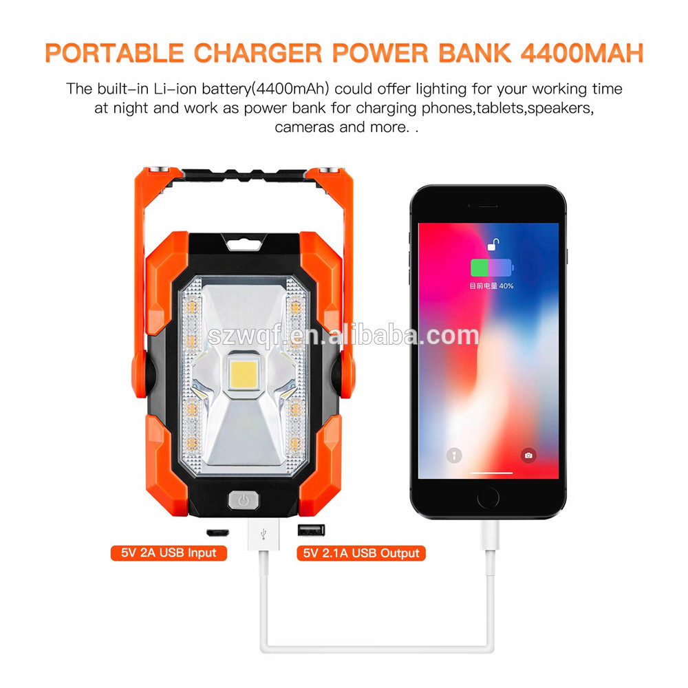 Strong magnetic Red Flashlight Power Bank Flood work light of QF-192 COB LED Working lights with USB Cable and Carabiner