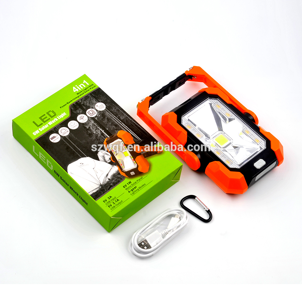 Strong magnetic Red Flashlight Power Bank Flood work light of QF-192 COB LED Working lights with USB Cable and Carabiner