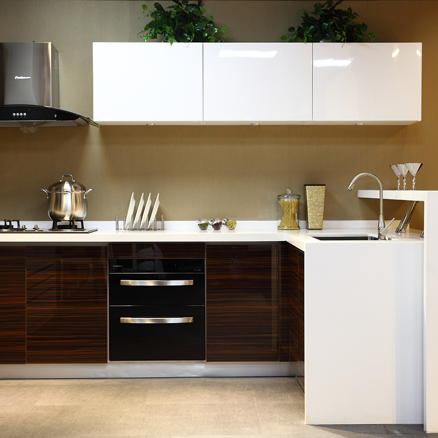 Modern corner bar wood grain UV kitchen cabinet