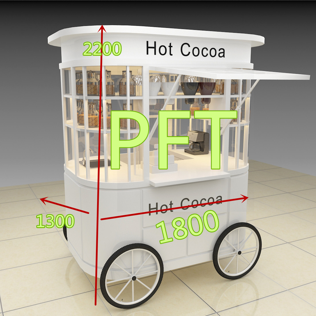 Outdoor white kiosk design  for selling coffee ice cream cart in mall