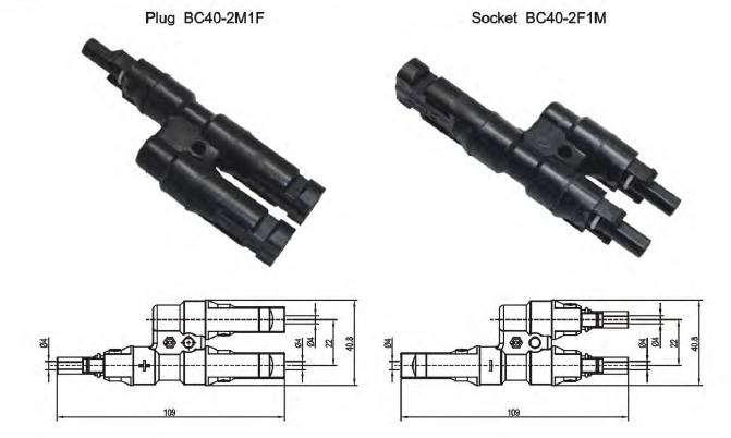 Slocable Compatible MC4 PPO Plastic Houdings Solid Copper PV Solar T Y Branch Connector