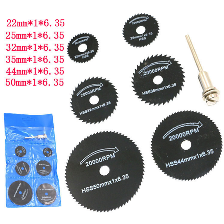 6pcs HSS circular saw blades sets small size 22-50mm black finish packaging with 3.2mm rods