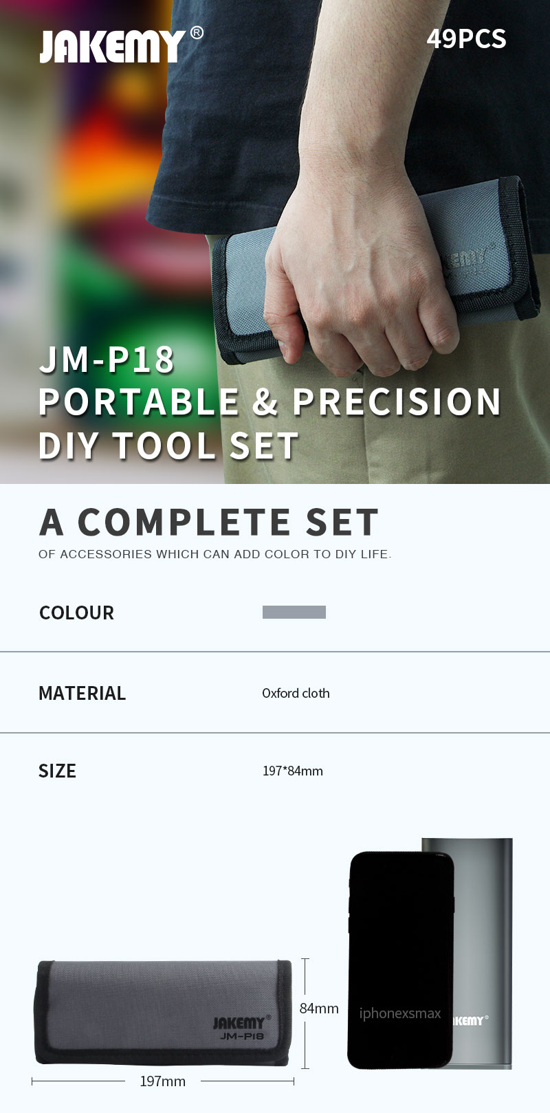 JAKEMY New Product JM-P18 Mini Precision Screwdriver Tool Set with Waterproof Oxford Bag for Mobile Phone Household DIY Repair