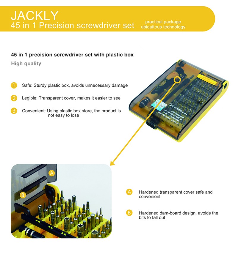 JACKLY Professional Screwdriver Tool Set for Home DIY Repair Cellphone Watch Eyeglass Laptop
