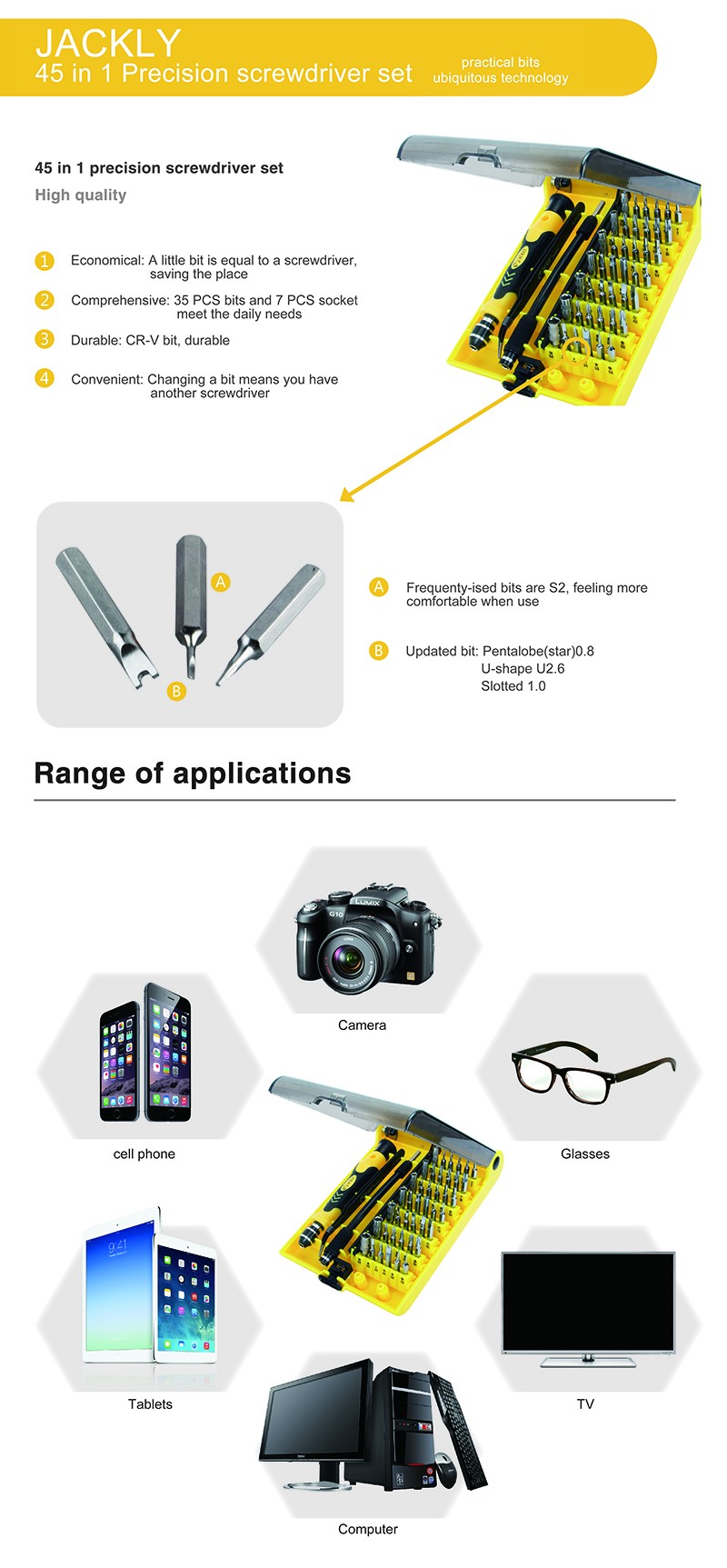 JACKLY 6089A Home diy repair tool set screwdriver set for mobile phone laptop eyeglass