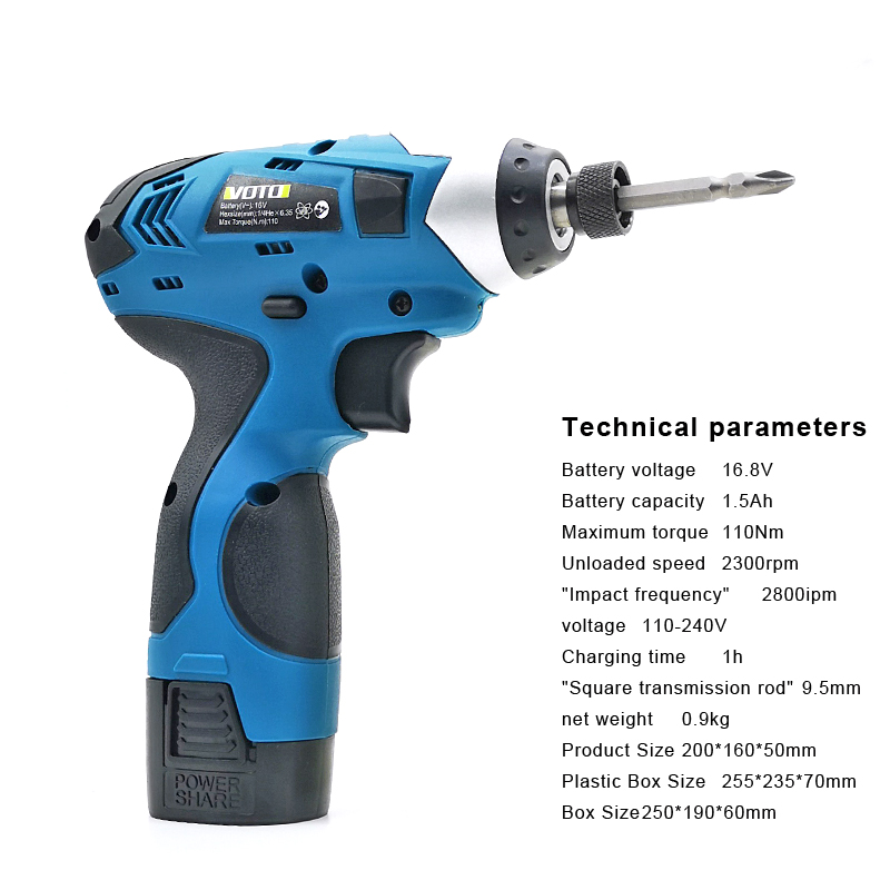 16.8V 110Nm lithium battery rechargeable torque cordless impact electric screwdriver  with One battery Plastic box set