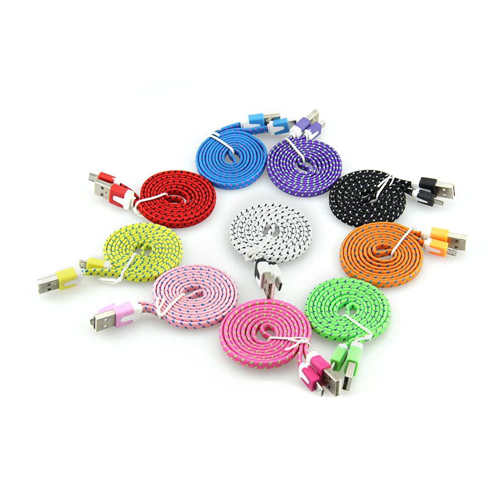 Colorful New 1M Flat Fabric Nylon Braided Micro USB Cable for Samsung Xiaomi Redmi Note5 Charger Data Cables Cloth Braided Cord