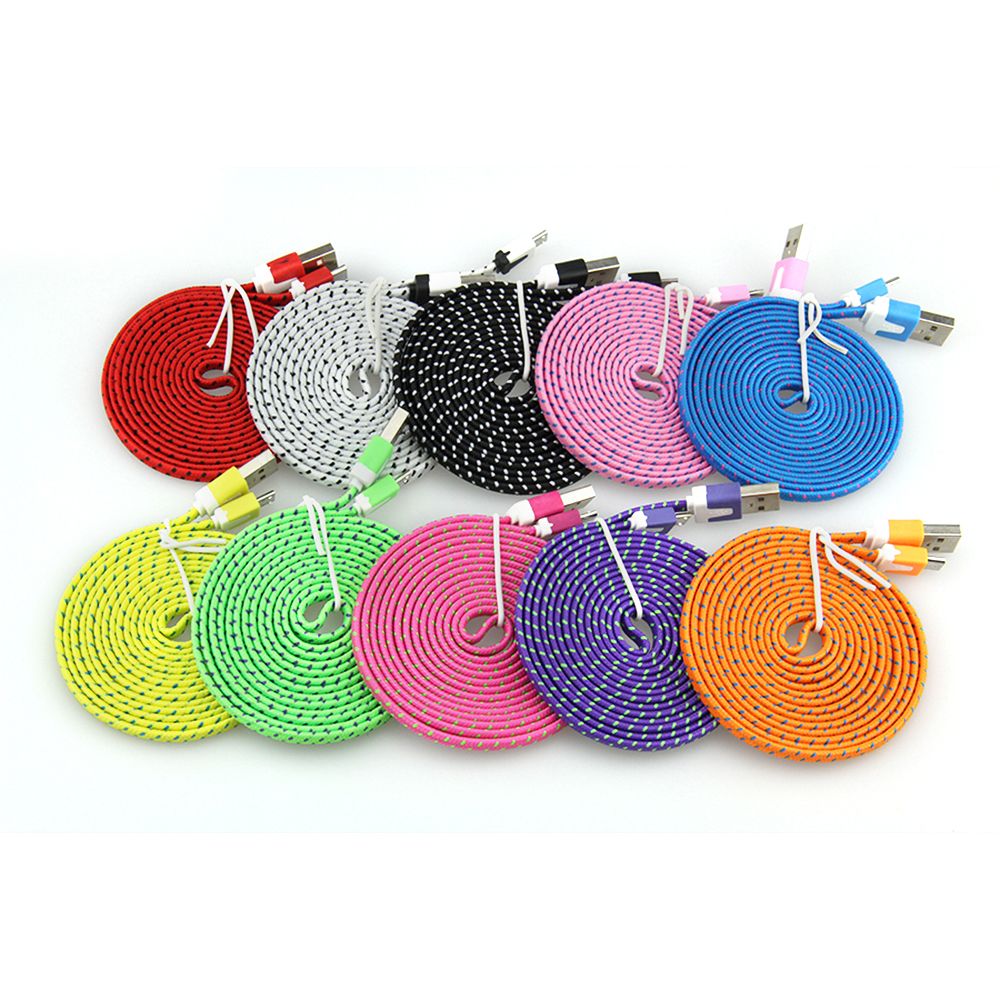 2M 6ft flat Fabric Nylon Braided Micro USB Cable for Samsung Huawei Xiaomi LG Android Microusb  Smart Mobile Phone Cables
