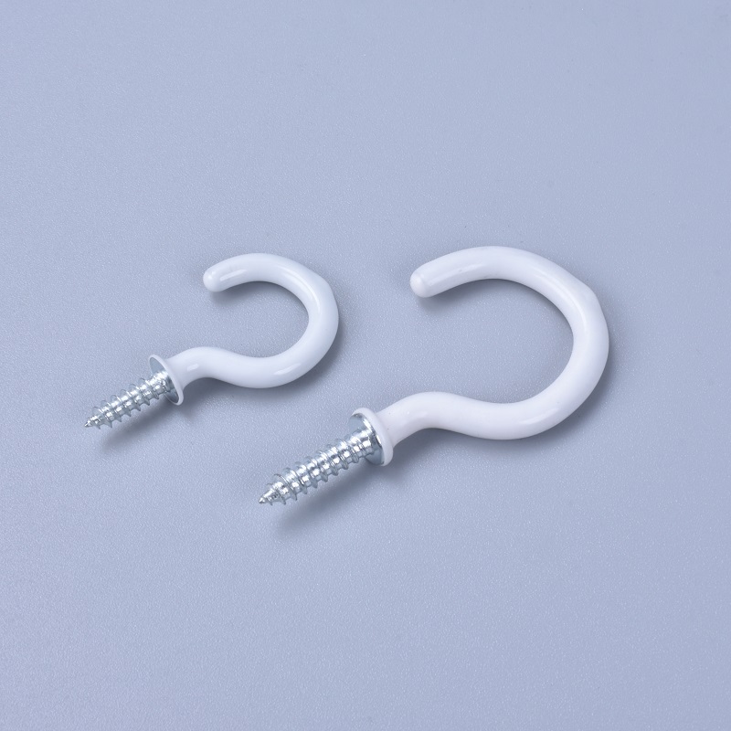 Shanfeng 2" White Wood Adhesive Wall Vinyl Coated Screw Cup Hooks