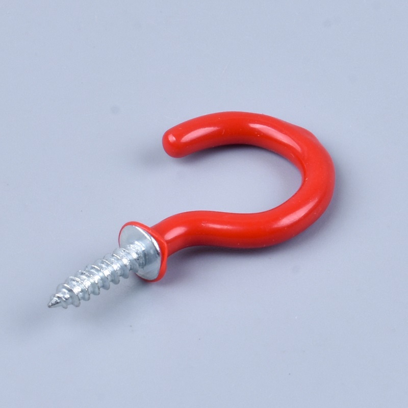 Shanfeng Screw Cup Hook Red Vinyl Coated Hooks With Plastic Anchor