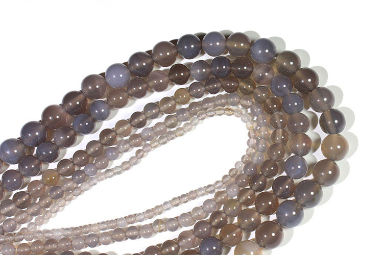 Wholesale Round Gray Agat Natural Stone Beads For Jewelry Making DIY Bracelet Necklace Material 4/ 6/8/10/ 12 mm Strand 15''