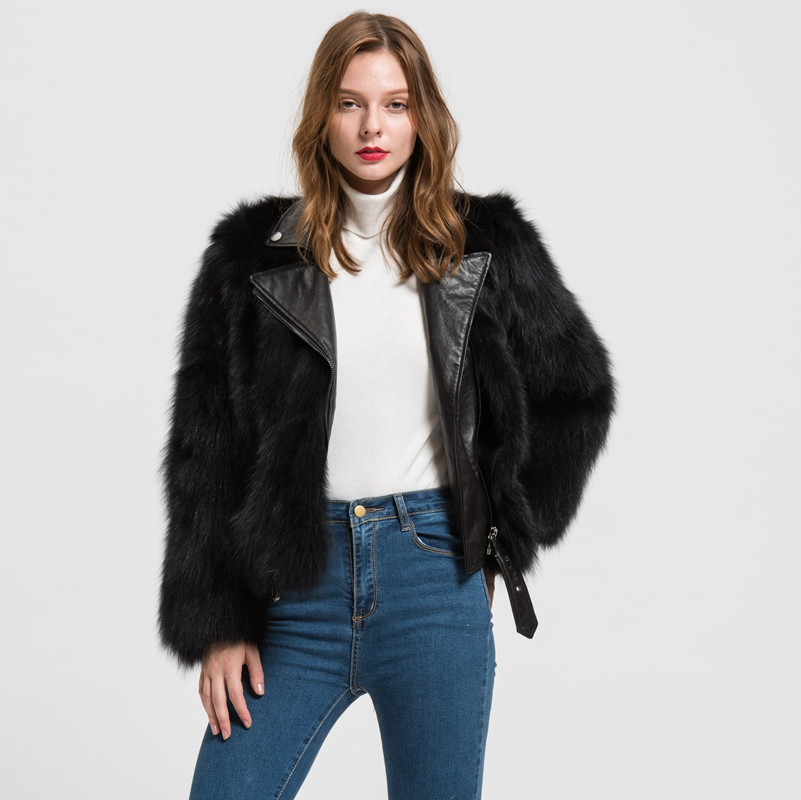 Women Winter Coat Real Fox Fur Genuine Leather Jacket Fashion Outerwear New Design