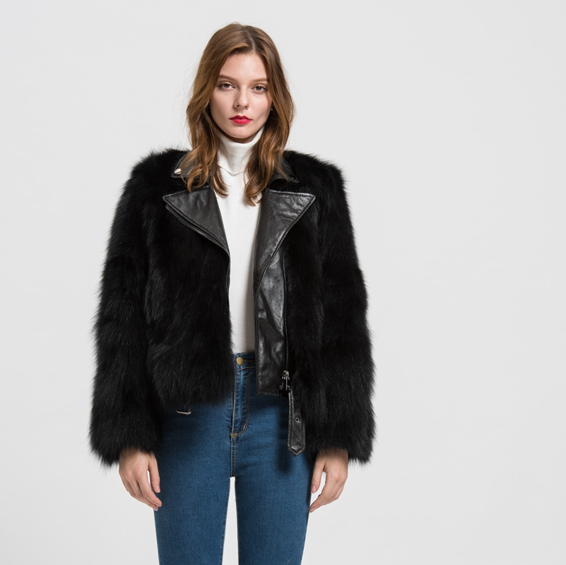 Women Winter Coat Real Fox Fur Genuine Leather Jacket Fashion Outerwear New Design