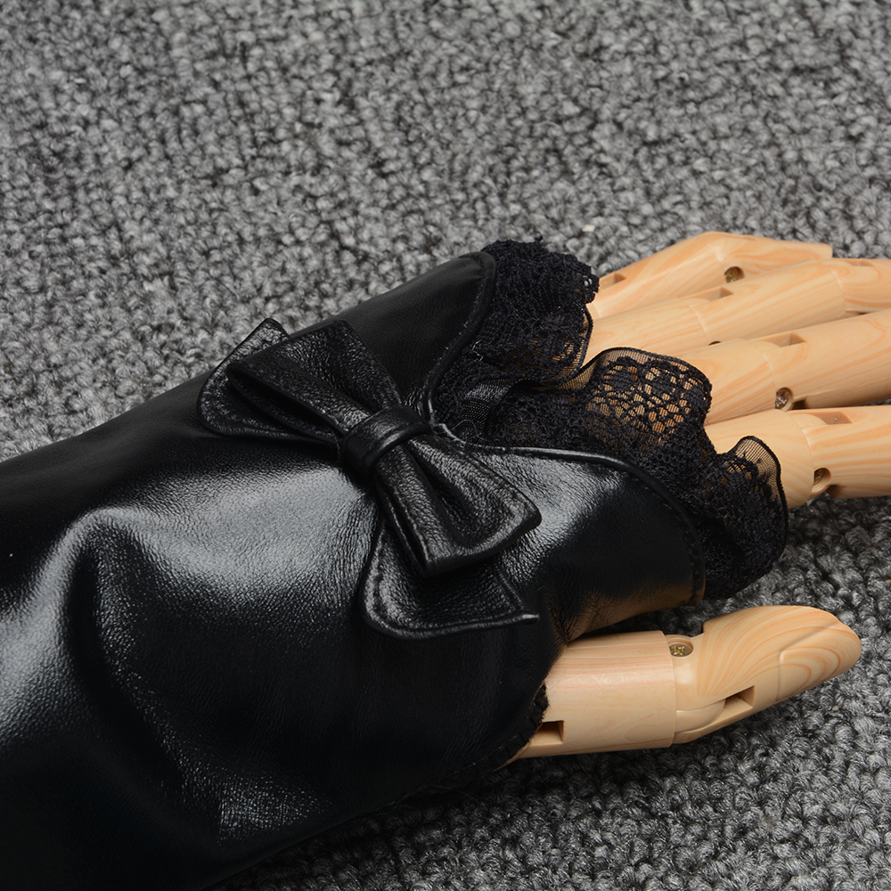 100% Real Sheepskin Genuine Leather Long Gloves Fashion Lace No Finger Mittens For Women