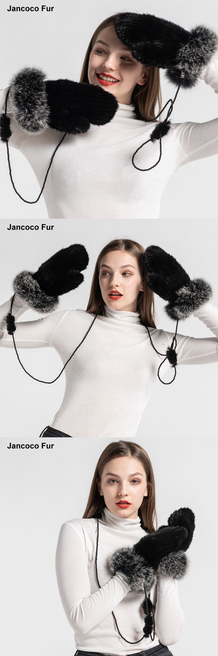 Top Quality Real Mink Fur Gloves Real Fox Fur Cuff Winter Warm Women's Fashion Glove Rope Detachable S7590