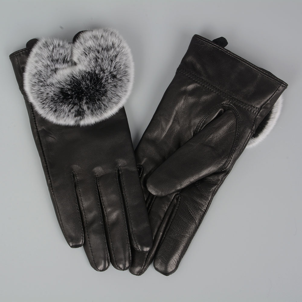 Great Quality Genuine Sheepskin Leather Gloves With Rabbit Fur Women's Winter Fashion Style Mittens
