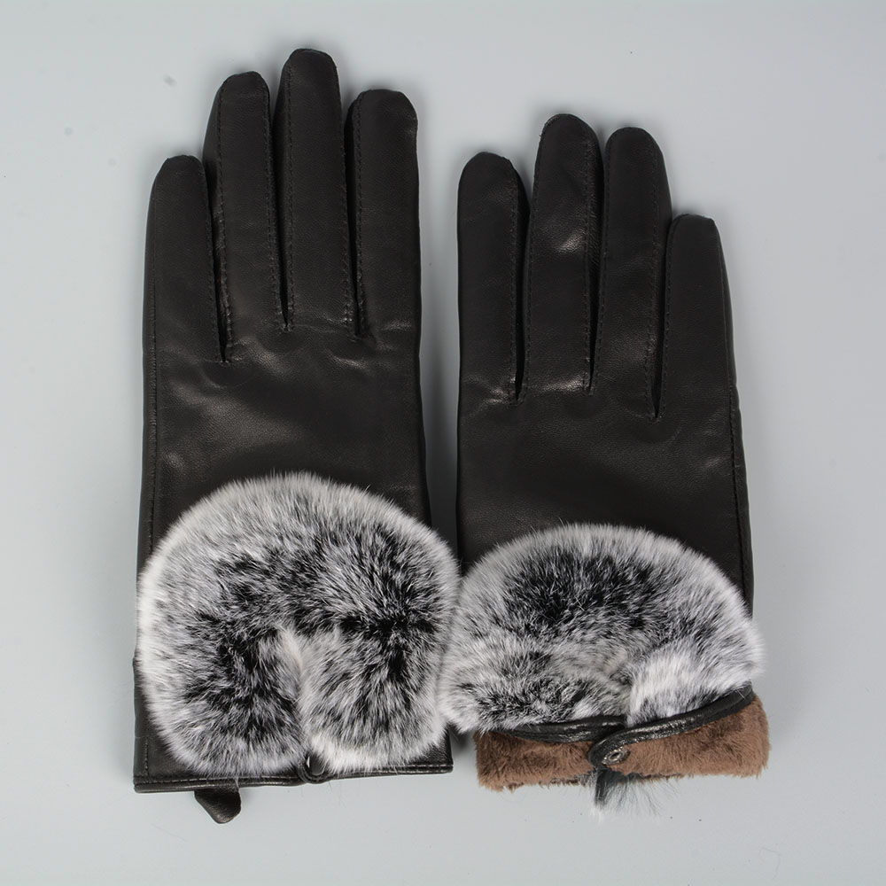 Great Quality Genuine Sheepskin Leather Gloves With Rabbit Fur Women's Winter Fashion Style Mittens