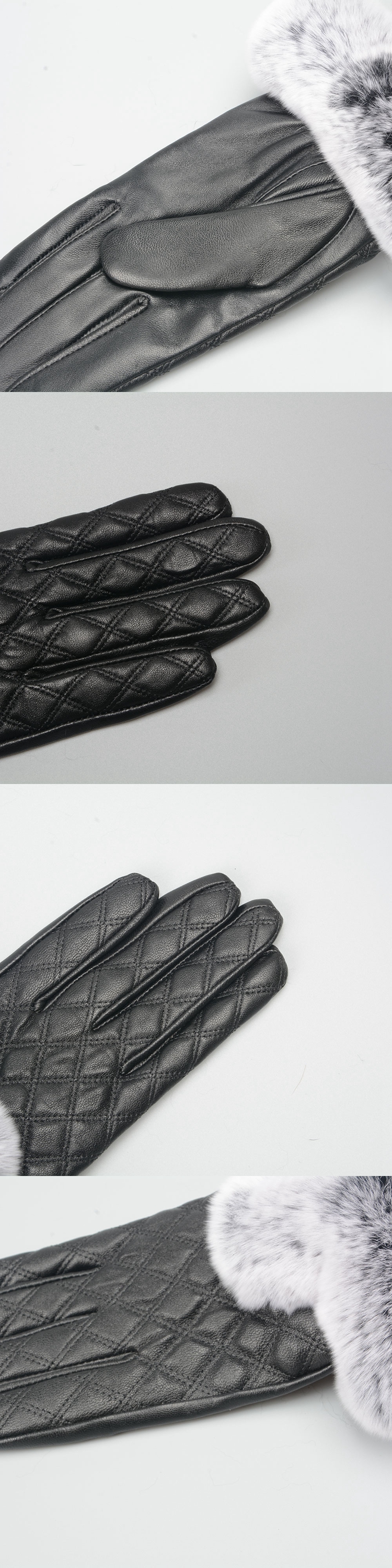 Beautiful Design Ladies Touch Screen Gloves Winter Women's Genuine Sheepskin Leather Gloves With Real Rex Rabbit Fur