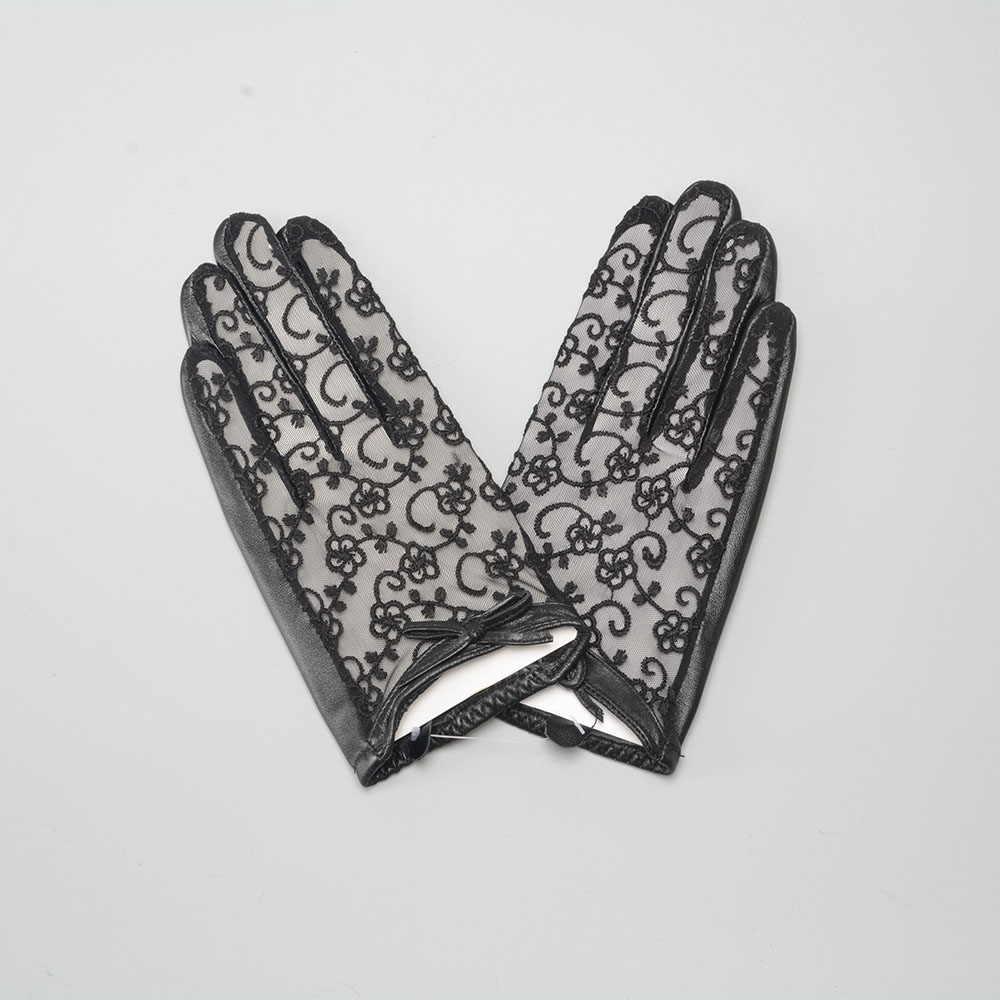 Super Grade Spring Autumn Winter Fashion Lace Gloves For Women Genuine Sheepskin Leather Mittens