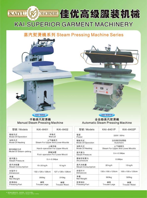 KAIYU KAI-8401 Garment Manual TROUSERS Steam pressing machine