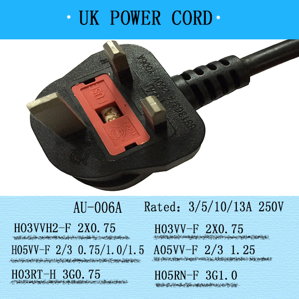 wholesale uk laptop ac power cable with 3pin round wire