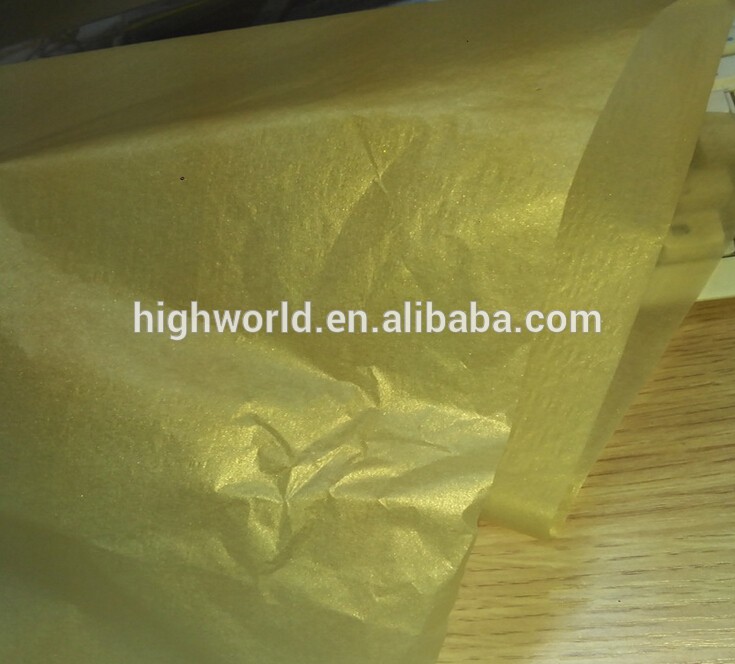 Metallic Golden color silk paper/gold color gifts wrap tissue paper