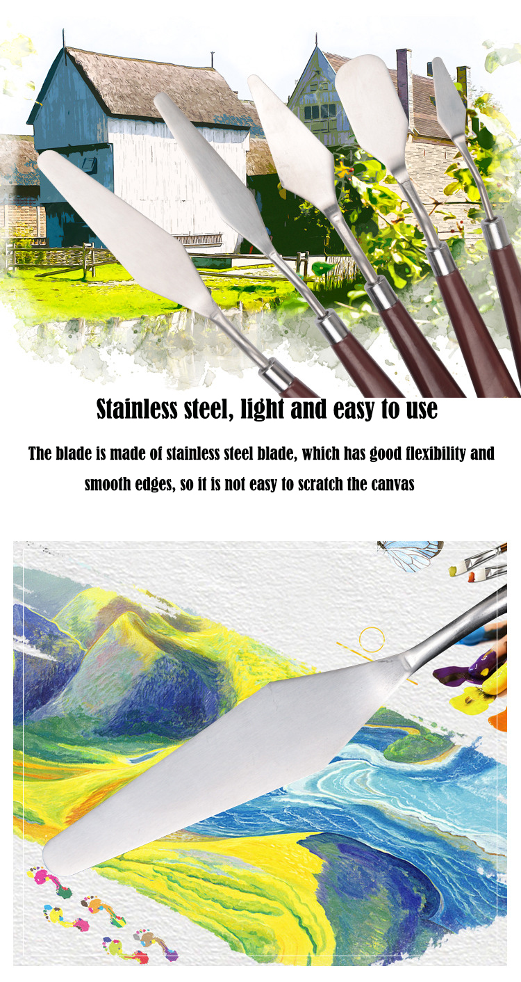 Oil painting knife new stainless steel palette scraper gouache paint scraper 5-piece set