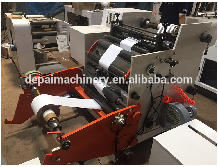 Large width paper roll cutting and slitting machine with rewinder
