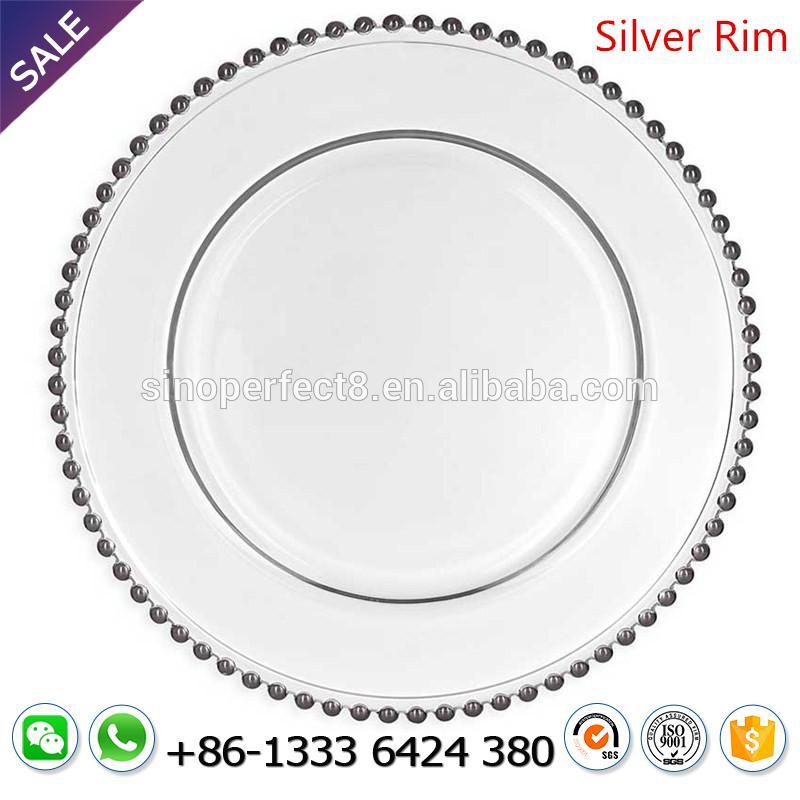 Guangzhou silver beads glass charger plate wholesale