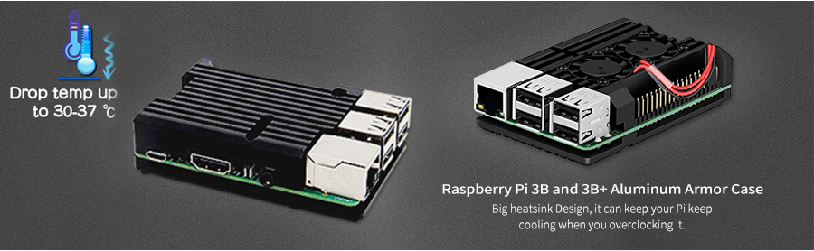 RDS Electronics-Raspberry Pi 3 Model B+ Aluminum Case with Dual Cooling Fan Metal Shell Black Enclosure for Raspberry Pi 3 Model