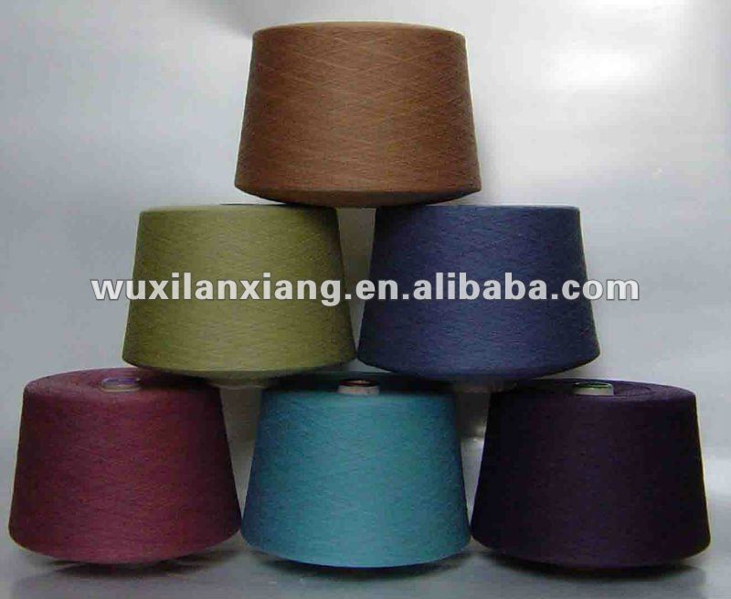 Low Price 30/1 Colored Dope Dyed Recycled Polyester Spun Yarn for knitting and weaving