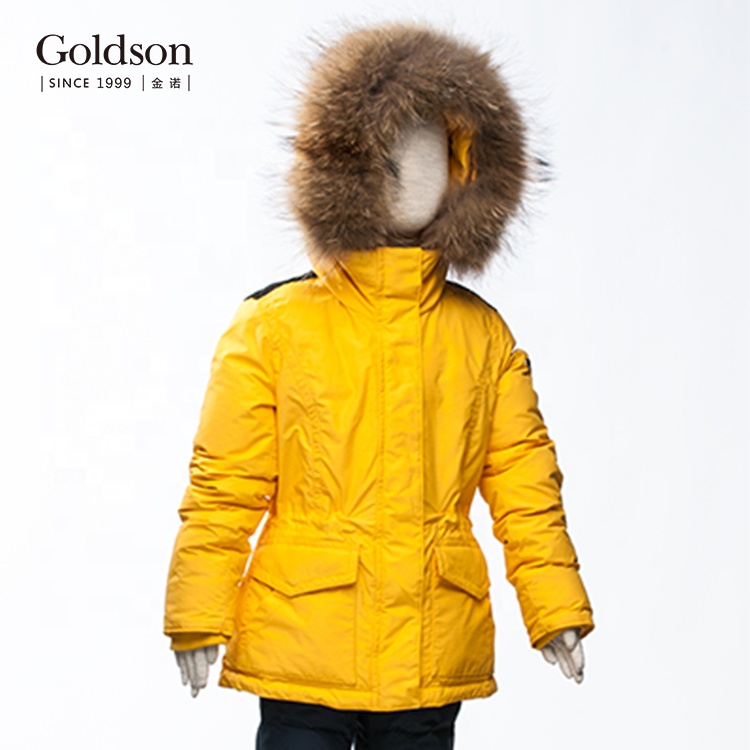 Fashion Shiny Yellow Raccoon Fur Hooded Warm Children Winter Down Jacket For Boy