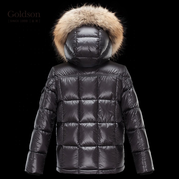 Top Brand Latest Design Raccoon Fur Hooded Decoration Children Winter Down Jacket For Boy