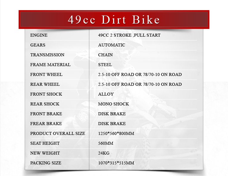 2017 49cc 2 stroke mini motorbike, Mini Motorcycle dirt bike for Kids