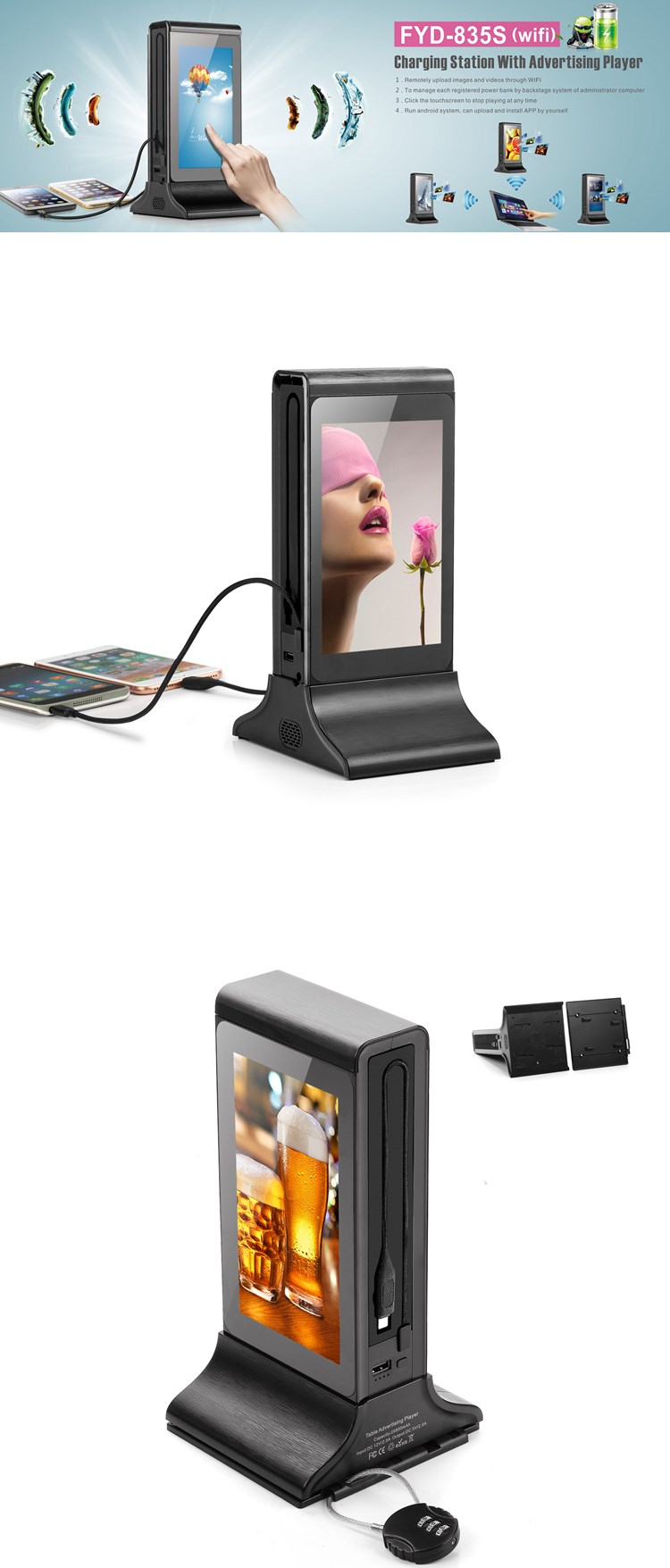 Ordering and Call Waiter Function Restaurant Wireless Charger Table Cell Phone Advertising Charging Station