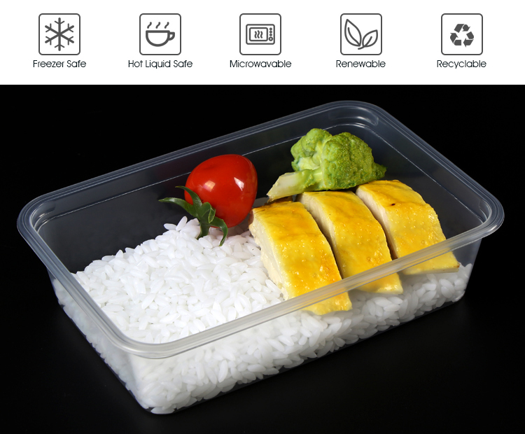 Microwavable Black PP Plastic Disposable Rectangular Lunch Box Containers With Lids