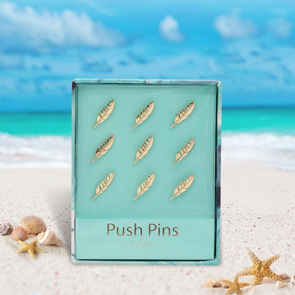 Cute decorative unique gold metal feather metal shaped push pins