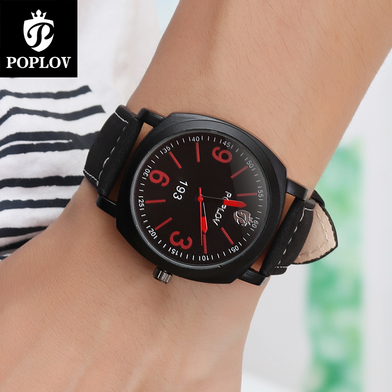POPLOV Black Dynamic sports car Waterproof Men's Watch Belt Watch