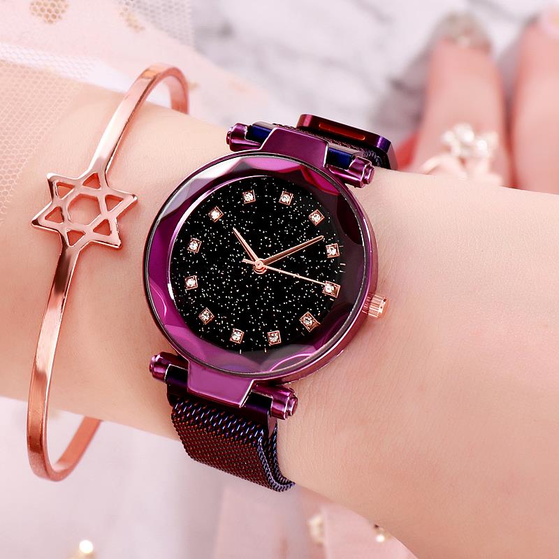 2019 New Coloured Star Watch with Diamond Insert Iron Mesh Belt for Women's Watches