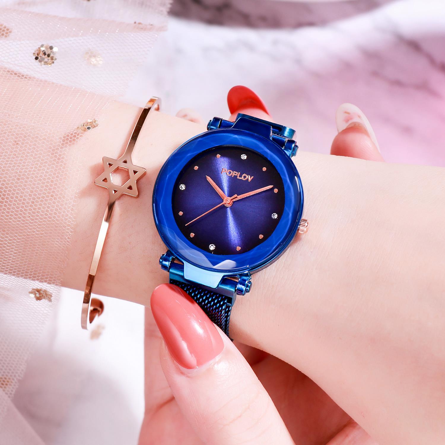 Sport Wholesale Ladies Starry Sky Watches With Thin Milanese Straps