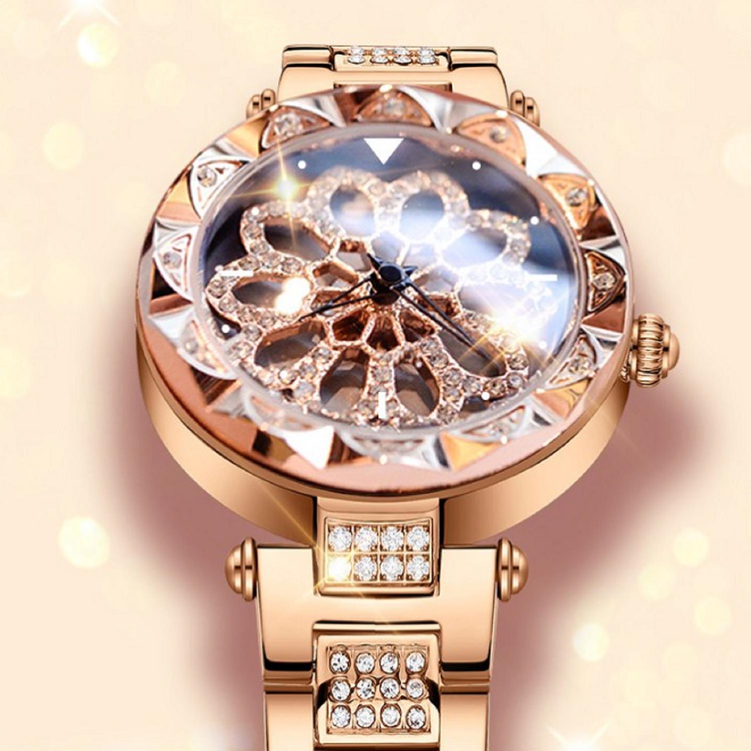 Hot-selling explosive revolving watch feminine tremble with red quartz steel band feminine Watch