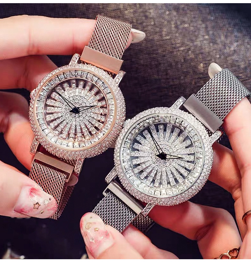 New fashionable full-drill revolving lady's watch lazy iron-sucking mesh belt Watch