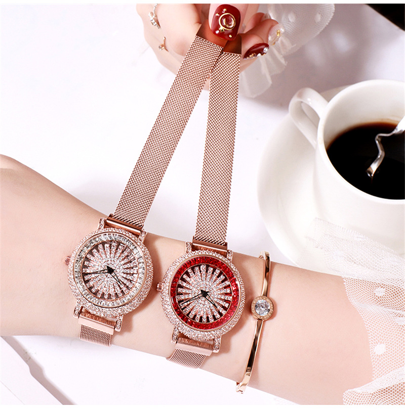 New fashionable full-drill revolving lady's watch lazy iron-sucking mesh belt Watch