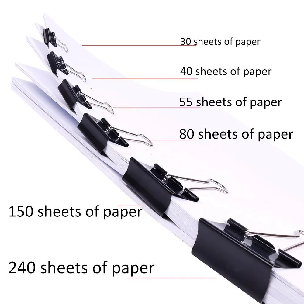 Paper Clip 60pcs Metal Binder Clips Black Grip Clamps Paper Document Clips