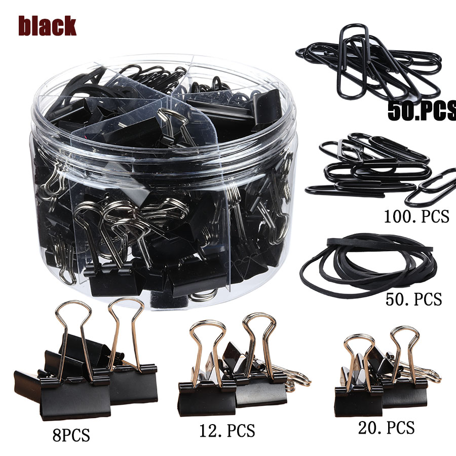 130pcs Black Different Size Of Binder Paper Clips Metal For Student And Office
