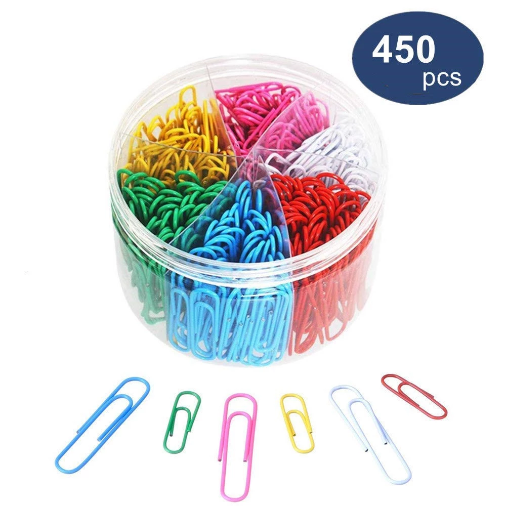 Multicolor 450pcs Types Of Paper Clips Round Shape Mixed Binder Clips For Office School Supplies
