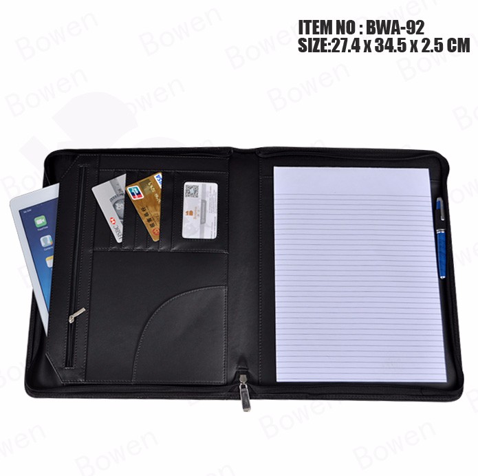 Office supplies executive pu leather A4 zipper document holder/conference file folder/business portfolio