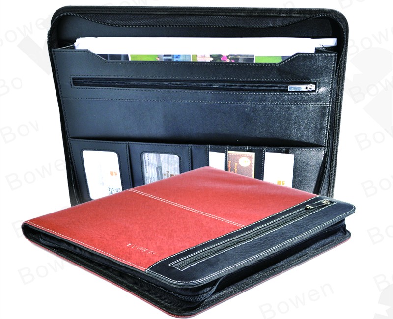 BWA-59 Embossing Conference A4 Document Leather File Folder for Interview with card holder/notepad/document holder