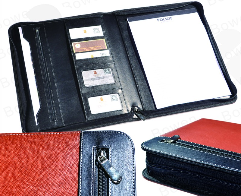 BWA-59 Embossing Conference A4 Document Leather File Folder for Interview with card holder/notepad/document holder