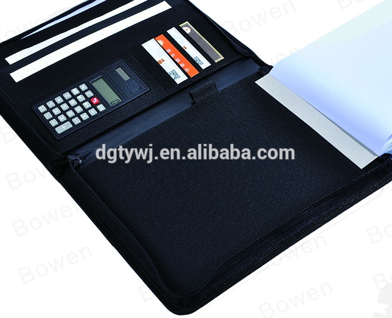BWA-55 multicolor cover file folder/portfolio with zipper closure/calculator/card holders/notepad pocket
